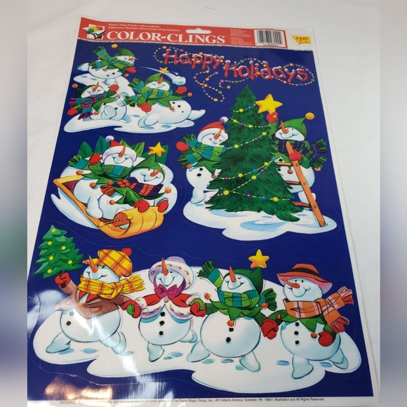 Five (5) BRAND NEW Vtg Sheets Christmas Holiday STATIC CLING Window Decorations - Picture 3 of 11
